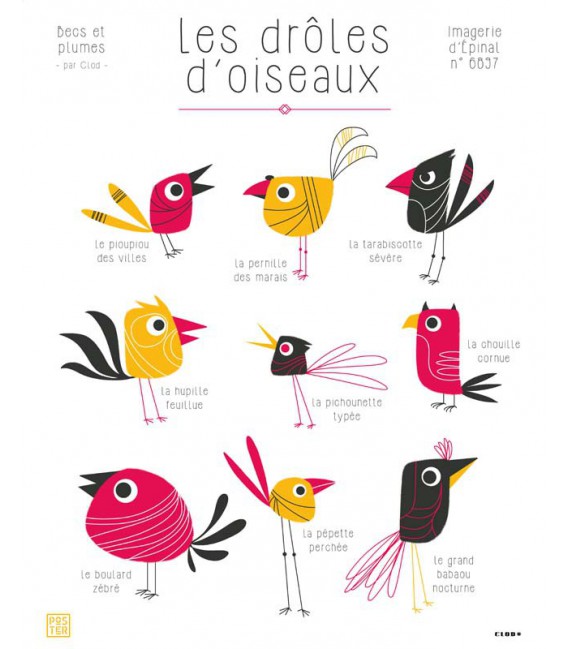 Affiche "Les drôles d'oiseaux" par Clod